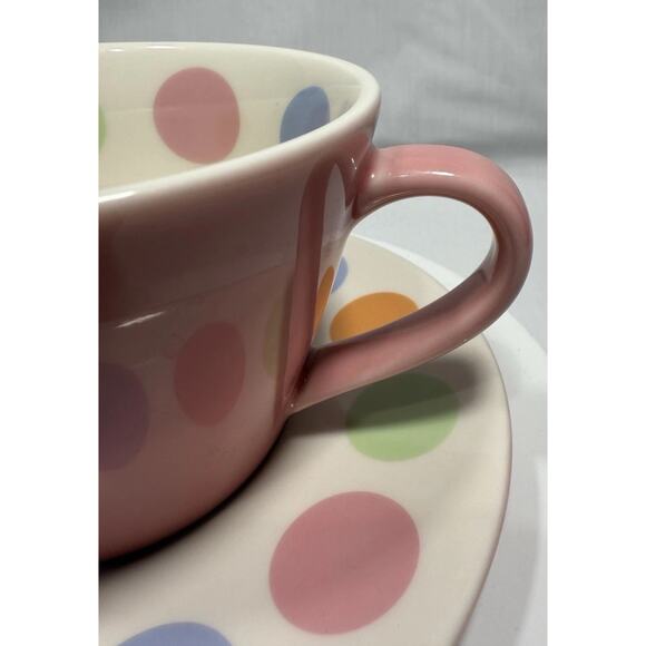 Starbucks Coffee Pink Polka Dot Cup & Saucer Set 12 oz‎ 2006 Pastel Dots Mug NEW - Picture 7 of 9